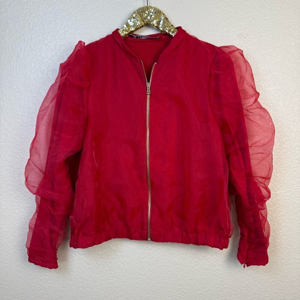 Zara • Red Ruched Bomber Jacket - Picture 3 of 15